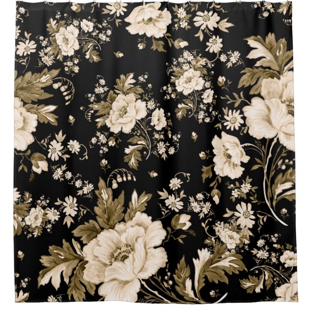 Watercolor seamless delicate flowers pattern with  shower curtain (Front)