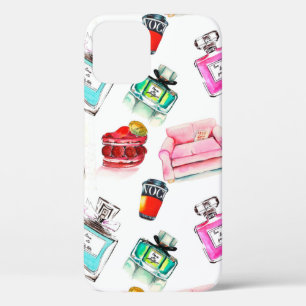Watercolor seamless fashion glamor pattern on whi iPhone 12 case