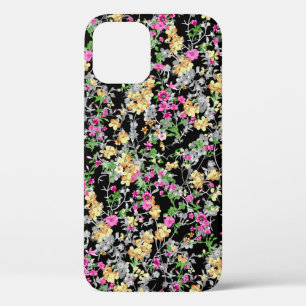 watercolor seamless floral pattern black backgroun iPhone 12 case