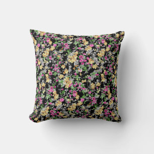watercolor seamless floral pattern black backgroun cushion