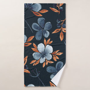 Watercolor seamless floral pattern with indigo flo bath towel