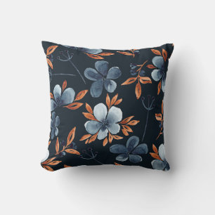 Watercolor seamless floral pattern with indigo flo cushion