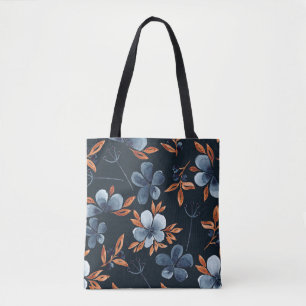 Watercolor seamless floral pattern with indigo flo tote bag