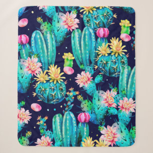 Watercolor seamless pattern. Flowering cacti on da Sherpa Blanket