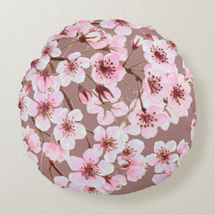 Watercolor seamless pattern made of cherry blossom round cushion