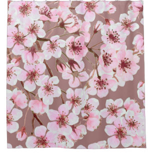 Watercolor seamless pattern made of cherry blossom shower curtain