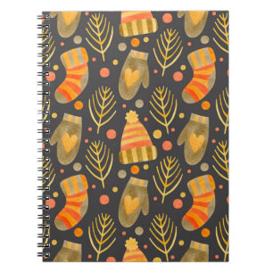 Watercolor seamless pattern new year, merry christ notebook