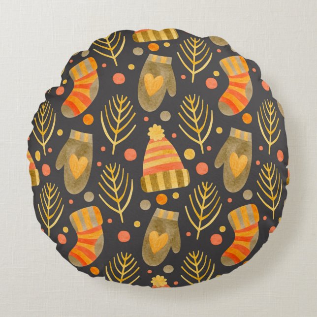 Watercolor seamless pattern new year, merry christ round cushion (Front)