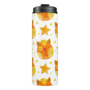 Watercolor seamless pattern of cat faces and stars thermal tumbler