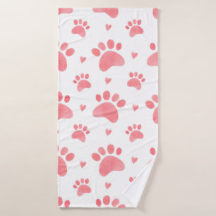 Watercolor seamless pattern of cat paws bath towel