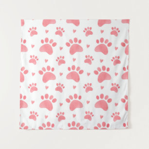 Watercolor seamless pattern of cat paws tapestry