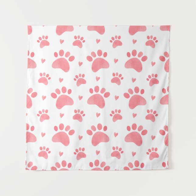 Watercolor seamless pattern of cat paws tapestry (Front)