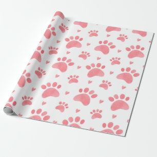 Watercolor seamless pattern of cat paws wrapping paper