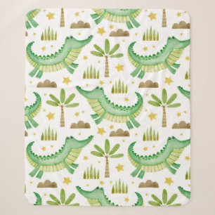 Watercolor seamless pattern of crocodile palm tree sherpa blanket