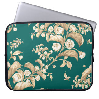 Watercolor seamless pattern of flowering branches, laptop sleeve