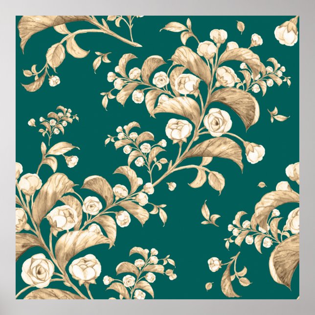 Watercolor seamless pattern of flowering branches, poster (Front)