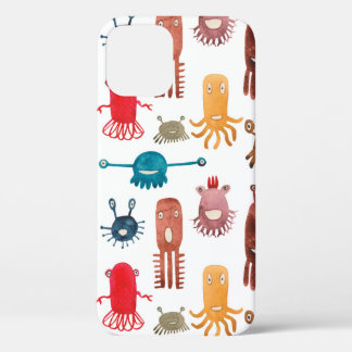 Watercolor seamless pattern of funny monsters and  iPhone 12 case