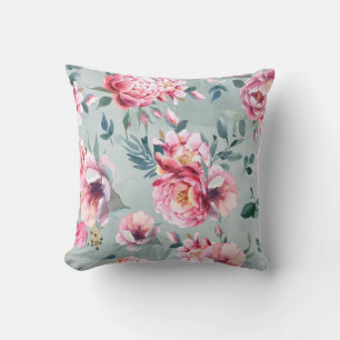 Watercolor seamless pattern of peony and blosom fl cushion