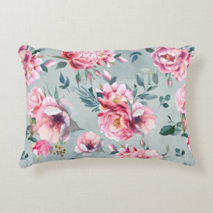 Watercolor seamless pattern of peony and blosom fl decorative cushion