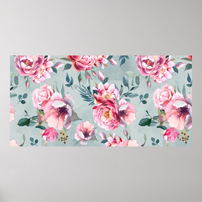 Watercolor seamless pattern of peony and blosom fl poster (Front)