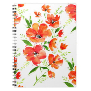 Watercolor seamless pattern orange poppies flowers notebook