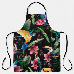 Watercolor seamless pattern, tropical birds, touca apron