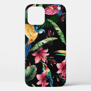 Watercolor seamless pattern, tropical birds, touca iPhone 12 case