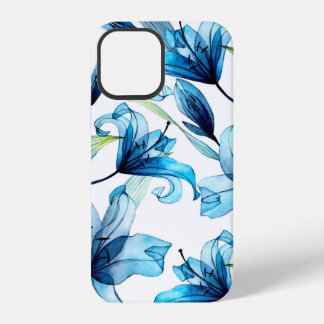 Watercolor seamless pattern with blue lilies iPhone 12 case