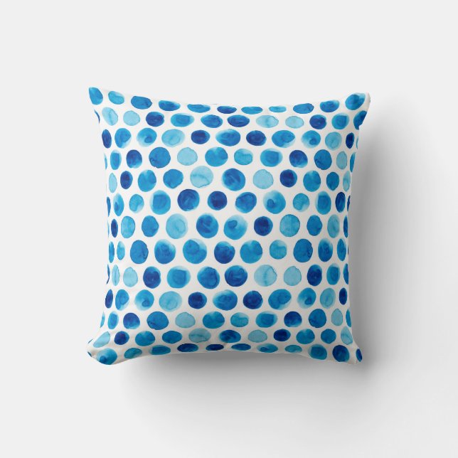 Watercolor seamless pattern with blue polka dots cushion (Front)