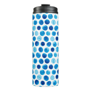 Watercolor seamless pattern with blue polka dots thermal tumbler