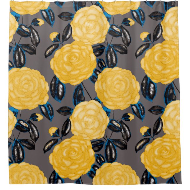 Watercolor seamless pattern with camellia flowers. shower curtain (Front)