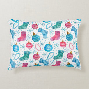 Watercolor seamless pattern with Christmas stockin Decorative Cushion