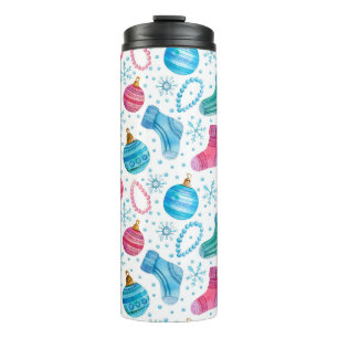 Watercolor seamless pattern with Christmas stockin Thermal Tumbler