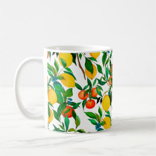 Watercolor seamless pattern with citrus fruits. coffee mug