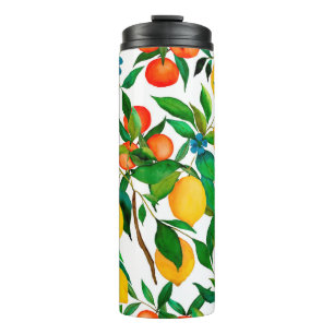Watercolor seamless pattern with citrus fruits. thermal tumbler