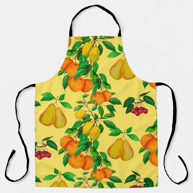Watercolor seamless pattern with citrus, pear, che apron (Front)
