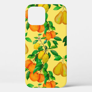 Watercolor seamless pattern with citrus, pear, che iPhone 12 case