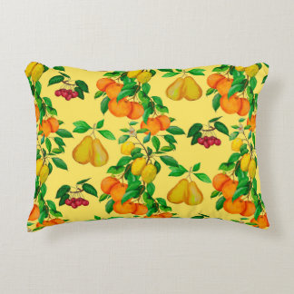 Watercolor seamless pattern with citrus, pear, che decorative cushion