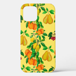 Watercolor seamless pattern with citrus, pear, che iPhone 12 case