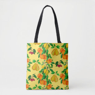 Watercolor seamless pattern with citrus, pear, che tote bag
