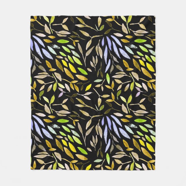 Watercolor seamless pattern with colorful leaves.  fleece blanket (Front)
