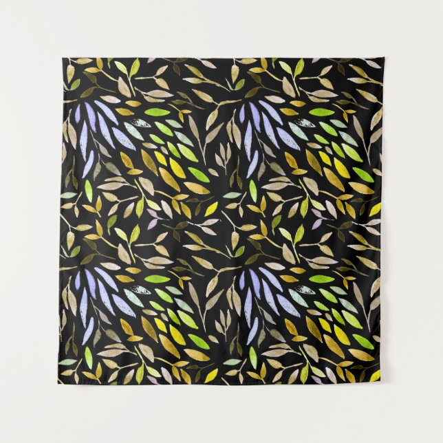 Watercolor seamless pattern with colorful leaves.  tapestry (Front)