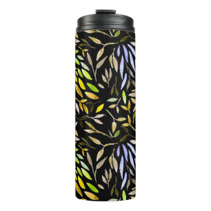 Watercolor seamless pattern with colorful leaves.  thermal tumbler