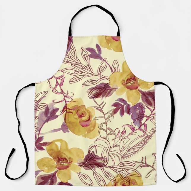 Watercolor Seamless Pattern with Contoured Element Apron (Front)