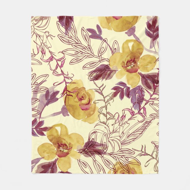 Watercolor Seamless Pattern with Contoured Element Fleece Blanket (Front)