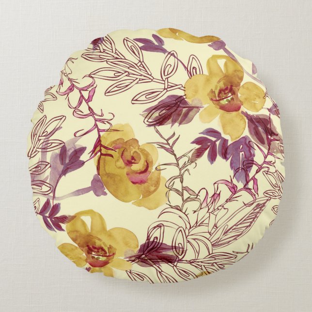 Watercolor Seamless Pattern with Contoured Element Round Cushion (Front)