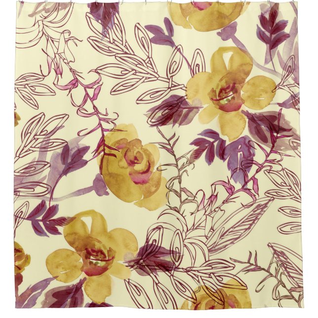 Watercolor Seamless Pattern with Contoured Element Shower Curtain (Front)