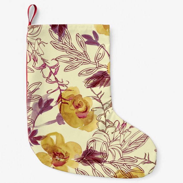 Watercolor Seamless Pattern with Contoured Element Small Christmas Stocking (Front)