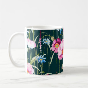 Watercolor seamless pattern with corn poppy flower coffee mug