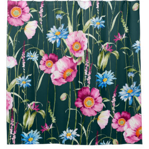 Watercolor seamless pattern with corn poppy flower shower curtain